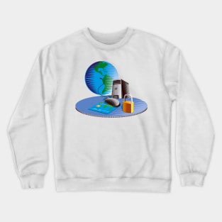 Internet connected to the World Woodcut  Retro Crewneck Sweatshirt